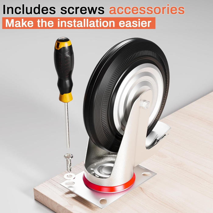 Roti rezistente din poliuretan 125mm, pivotante 360°, 2 cu frane, pentru 400 kg, set 4 bucati [8]