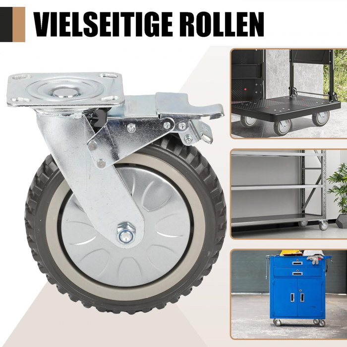 Roti rezistente din poliuretan, pivotante 360°, 2 cu franare, pentru 1000 kg, set 4 bucati [6]
