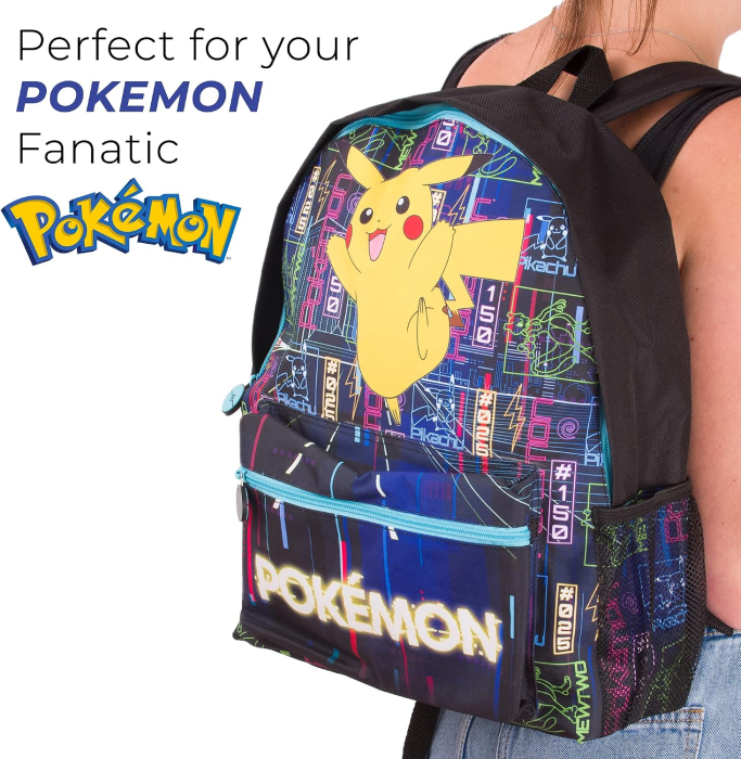 Rucsac Copii Pokémon Pikachu, Efect Fosforescent Glow in the Dark, Compartiment Mare, Buzunar Frontal, Buzunar Lateral pentru Sticlă [3]