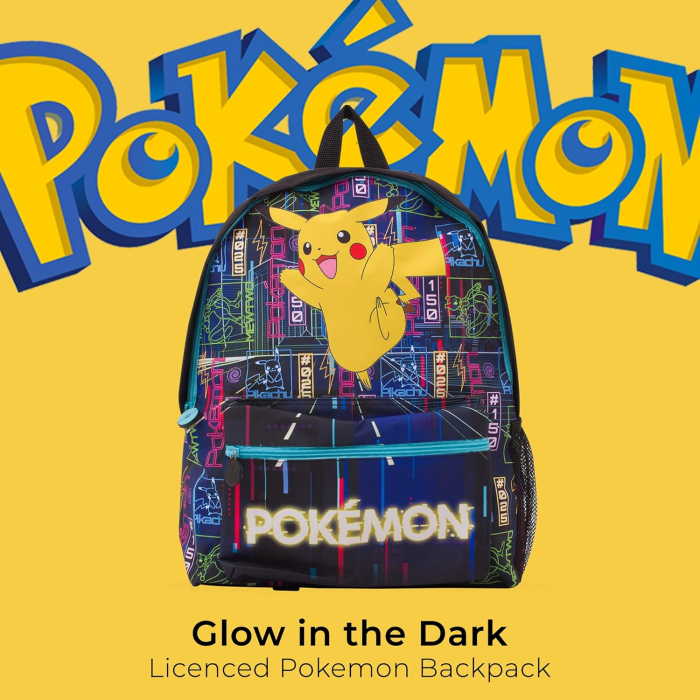 Rucsac Copii Pokémon Pikachu, Efect Fosforescent Glow in the Dark, Compartiment Mare, Buzunar Frontal, Buzunar Lateral pentru Sticlă [4]