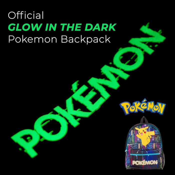 Rucsac Copii Pokémon Pikachu, Efect Fosforescent Glow in the Dark, Compartiment Mare, Buzunar Frontal, Buzunar Lateral pentru Sticlă [2]