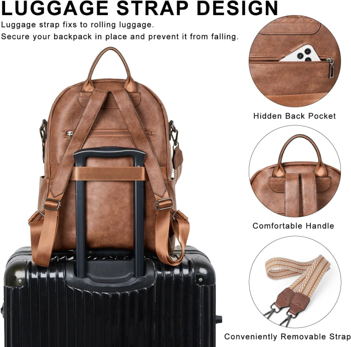 Rucsac Damă LATMAP din Piele Ecologică, Compartiment Laptop, Maro, 32L [7]