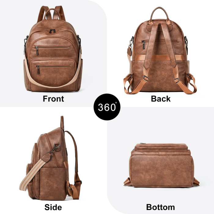 Rucsac Damă LATMAP din Piele Ecologică, Compartiment Laptop, Maro, 32L [4]