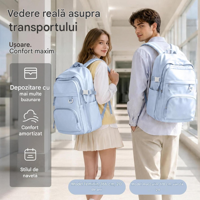 Rucsac albastru robust impermeabil, ghiozdan scoala, calatorii, fitness 44 x 31 x 16 cm; 0,5 kg [4]
