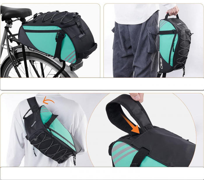 Rucsac, ghiozdan impermeabil pentru portbagajul bicicletei, albastru cu negru cu dungi reflectorizante [6]
