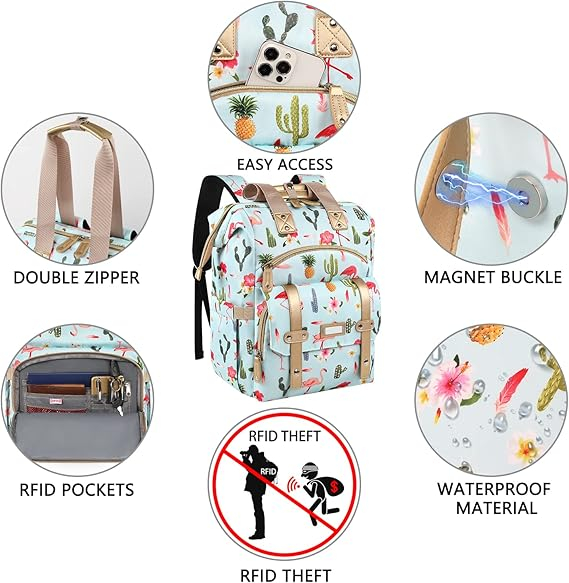 Rucsac impermeabil pentru femei 6 buzunare cu fermoar- albastru cu model [4]