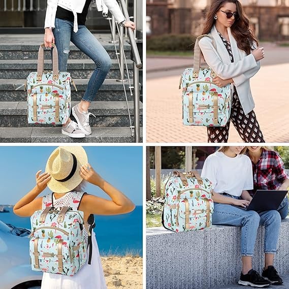 Rucsac impermeabil pentru femei 6 buzunare cu fermoar- albastru cu model [7]