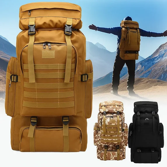 Rucsac tactic militar impermeabil 80L, foarte util pentru drumeții, camping și călătorii 30x22x84 cm kaki [2]