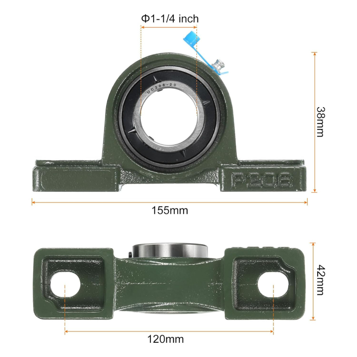 Lagăr cu Rulment UCP206-20, Ax 1-1/4", Carcasă Fontă, Autocentrant, Gresabil, set 2 bucati [2]