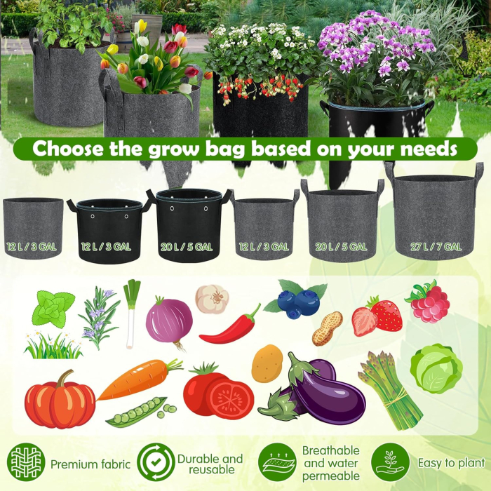Saci respirabili pentru crestere cartofi, căpșuni, alune, flori și legume, set 5 buc 20 litri [7]