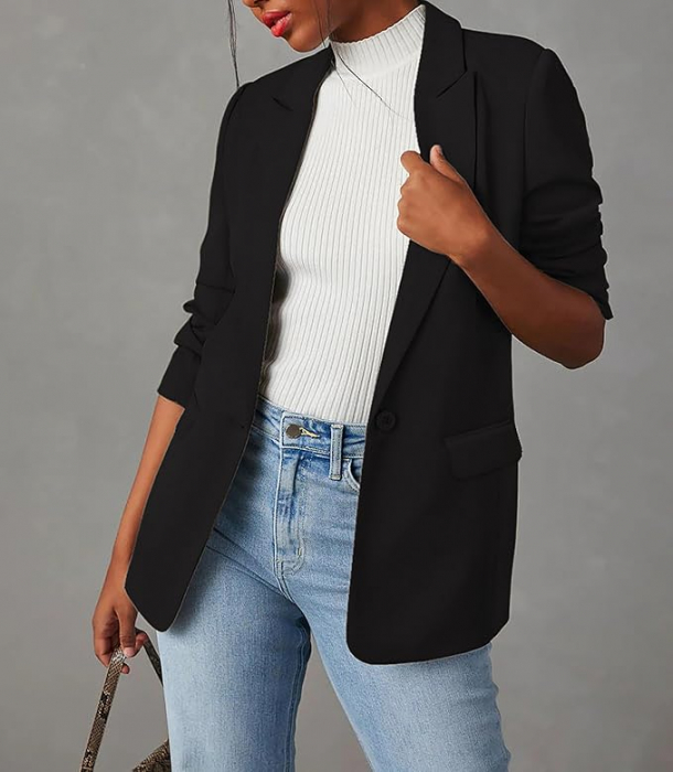 Sacou scurt, elegant cu manec lunga si buzunare Negru S [2]
