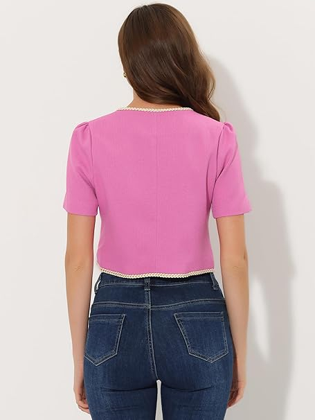 Sacou scurt, elegant cu maneca scurta si buzunare Roz L [3]
