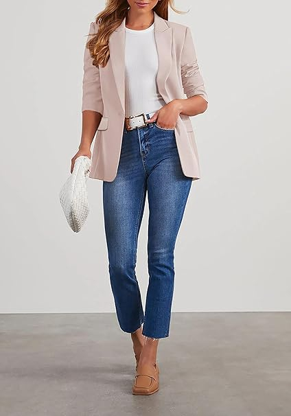 Sacou scurt, elegant cu manec lunga si buzunare Alb S [4]