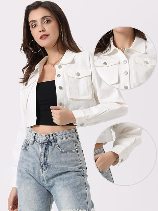 Sacou scurt, elegant cu maneca scurta si buzunare Alb L [2]