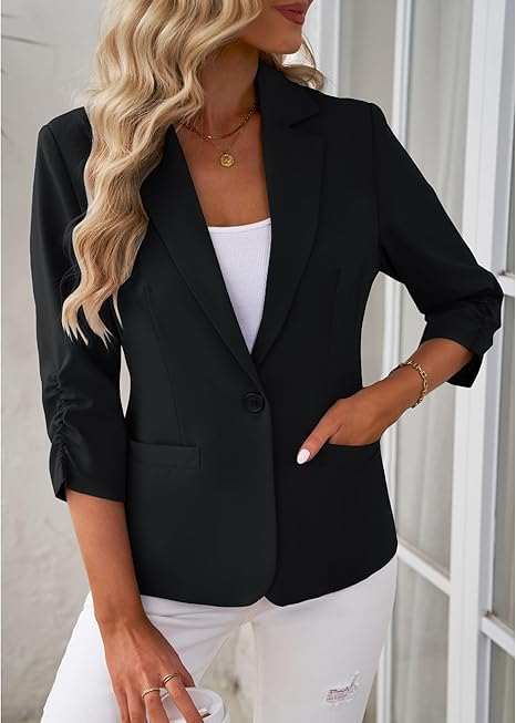 Sacou negru scurt, elegant cu maneci 3/4 si buzunare 2XL [4]