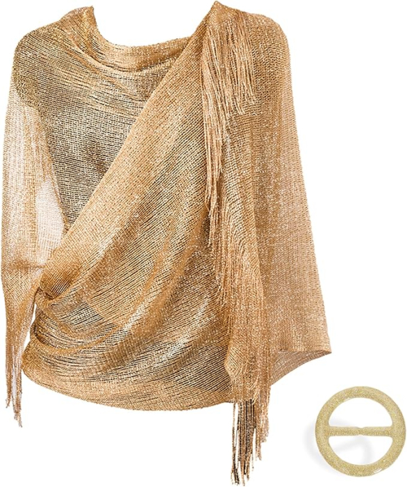 Șal auriu elegant, cu franjuri, Gold [2]