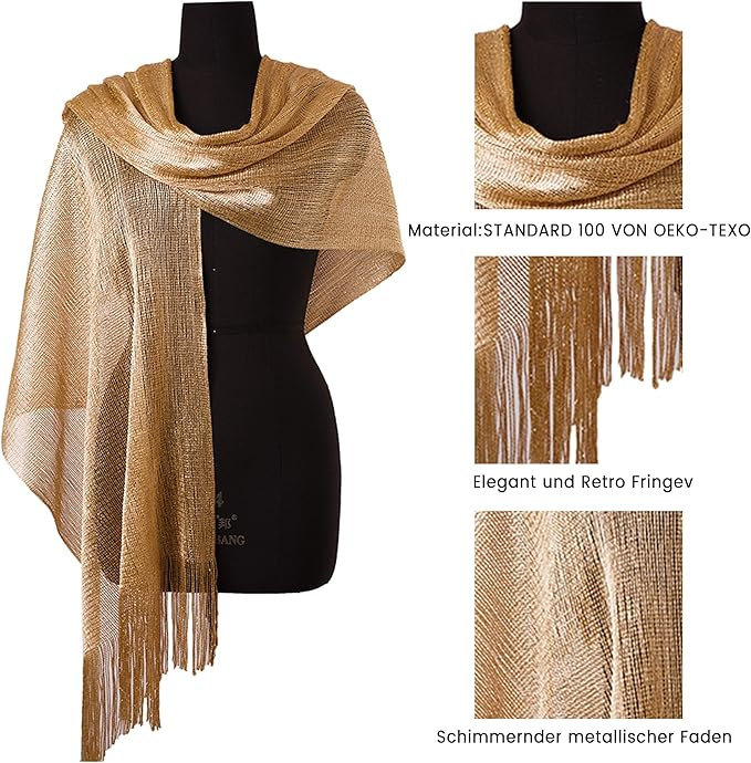 Șal auriu elegant, cu franjuri, Gold [4]