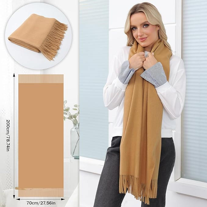 Șal din cașmir cu ciucuri, șal mare de iarnă moale – Gri 200 x 70 cm [3]