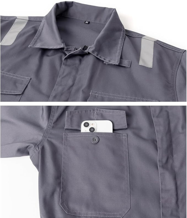 Salopeta completa de munca, mijoc elastic, buzunare, banda reflectorizanta, L gri [3]