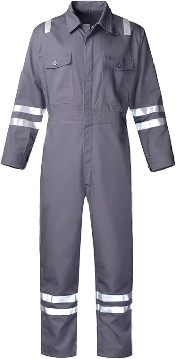 Salopeta completa de munca, mijoc elastic, buzunare, banda reflectorizanta, L gri [1]