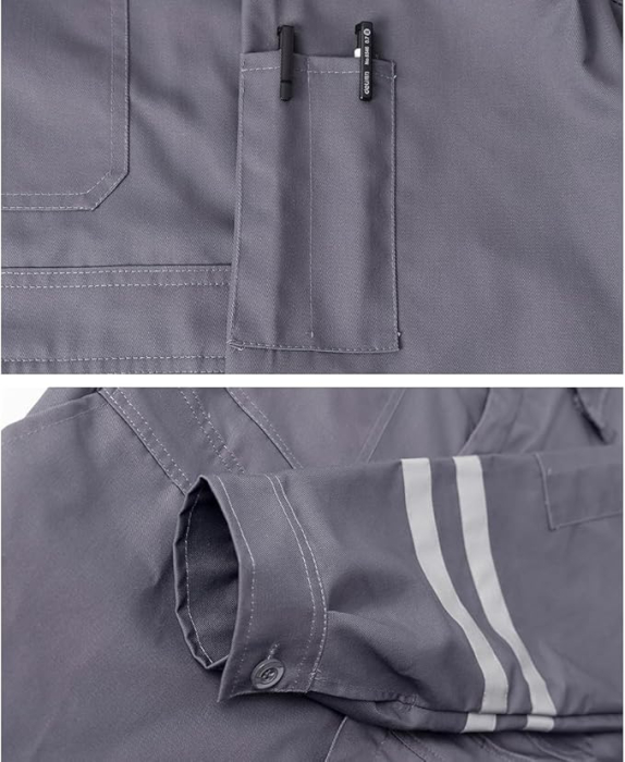 Salopeta completa de munca, mijoc elastic, buzunare, banda reflectorizanta, L gri [4]