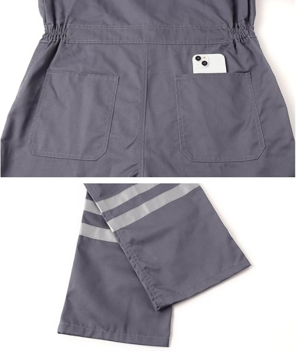 Salopeta completa de munca, mijoc elastic, buzunare, banda reflectorizanta, L gri [6]