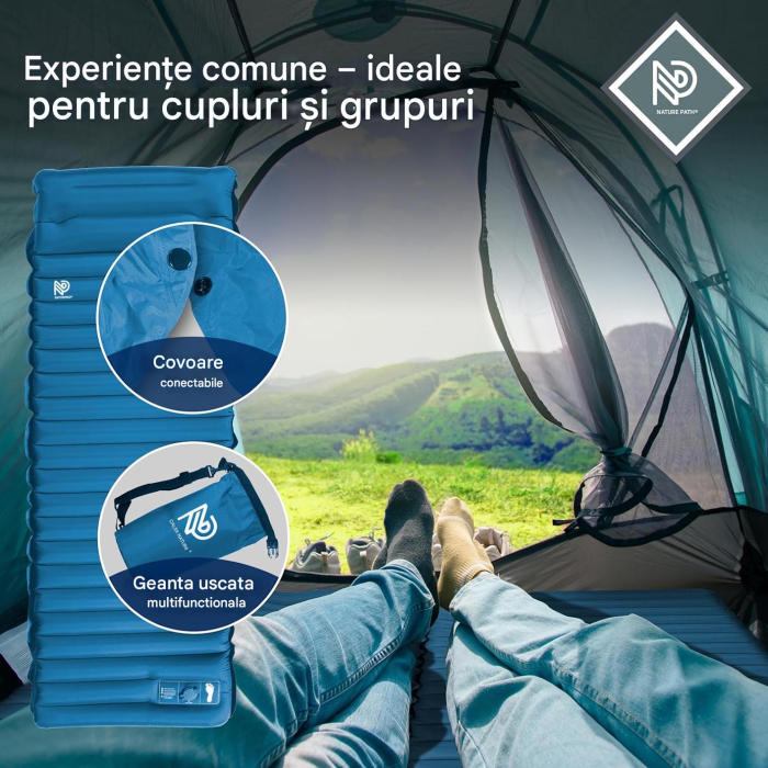 Saltea de dormit gonflabilă impermeabila, Ultralight, 19x70x10 cm, greutate 870gr, pompa inclusa [7]