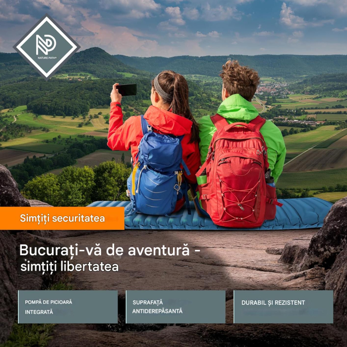 Saltea de dormit gonflabilă impermeabila, Ultralight, 19x70x10 cm, greutate 870gr, pompa inclusa [3]