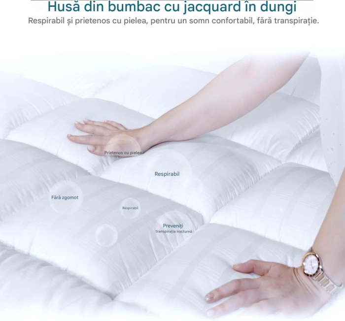 Topper Soft saltea cu țesătură 100% bumbac, pentru sprijin și protecție împotriva murdăriei, Alb, 180x200cm [2]