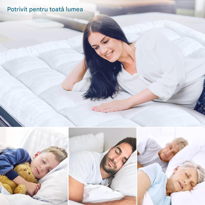 Topper Soft saltea cu țesătură 100% bumbac, pentru sprijin și protecție împotriva murdăriei, Alb, 180x200cm [6]