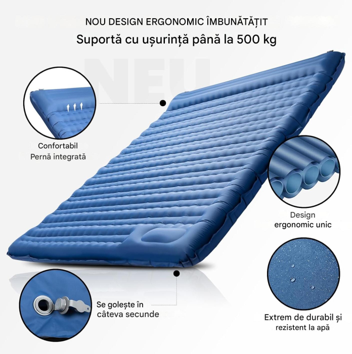 Saltea dubla de dormit autogonflabilă, 12 cm Ultralight, 193x135 cm, perna si pompa incluse [5]