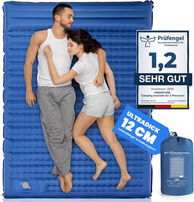Saltea dubla de dormit autogonflabilă, 12 cm Ultralight, 193x135 cm, perna si pompa incluse [7]