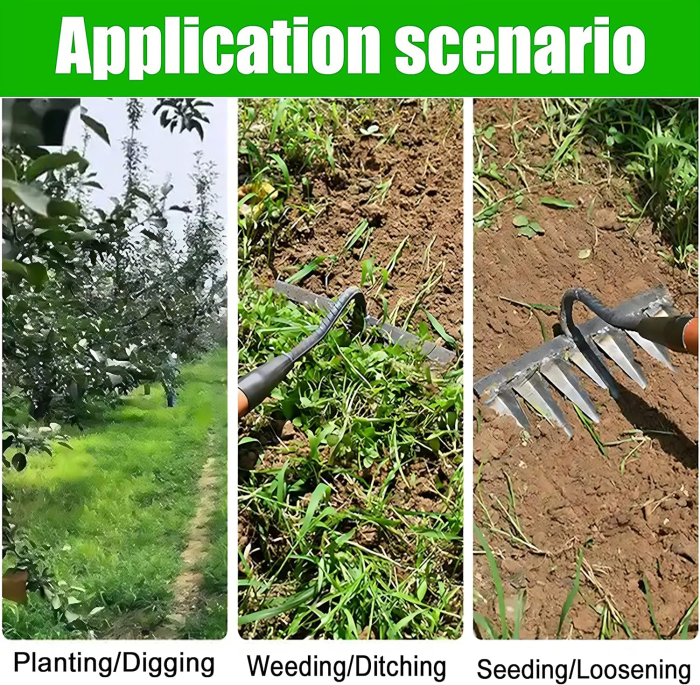 Greblă de grădină rezistentă din metal și oțel carbon, eficientă pentru buruieni, 7 dinti [5]