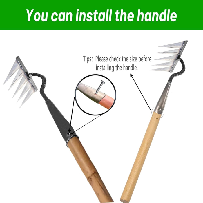 Greblă de grădină rezistentă din metal și oțel carbon, eficientă pentru buruieni, 7 dinti [2]
