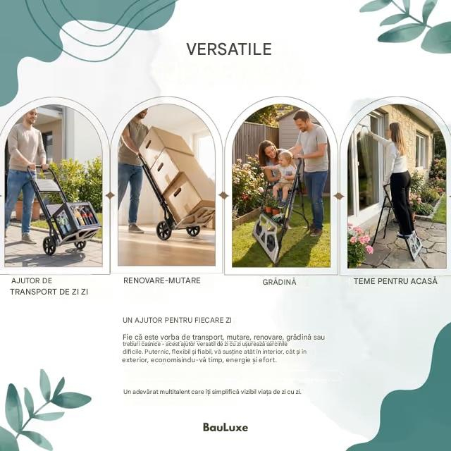 Scară pliabilă cu balustrada si 2 trepte, cu carucior 97x57x42 cm [2]