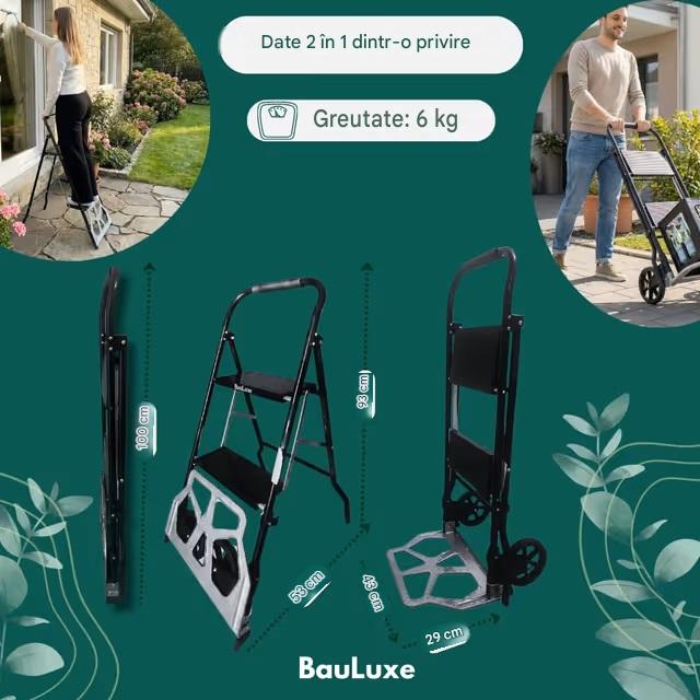 Scară pliabilă cu balustrada si 2 trepte, cu carucior 97x57x42 cm [3]