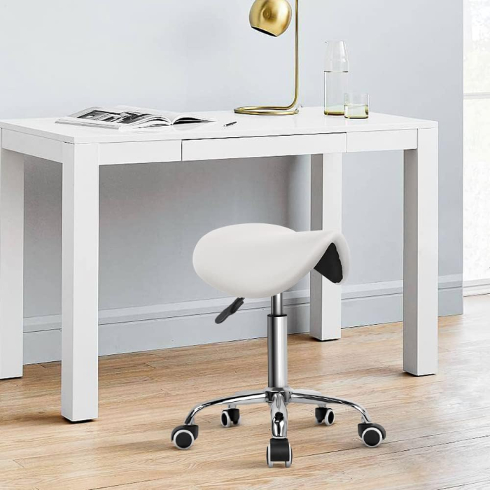 Scaun hidraulic tip sa, PU, Inaltime reglabila, Rotire 360°, Alb [2]