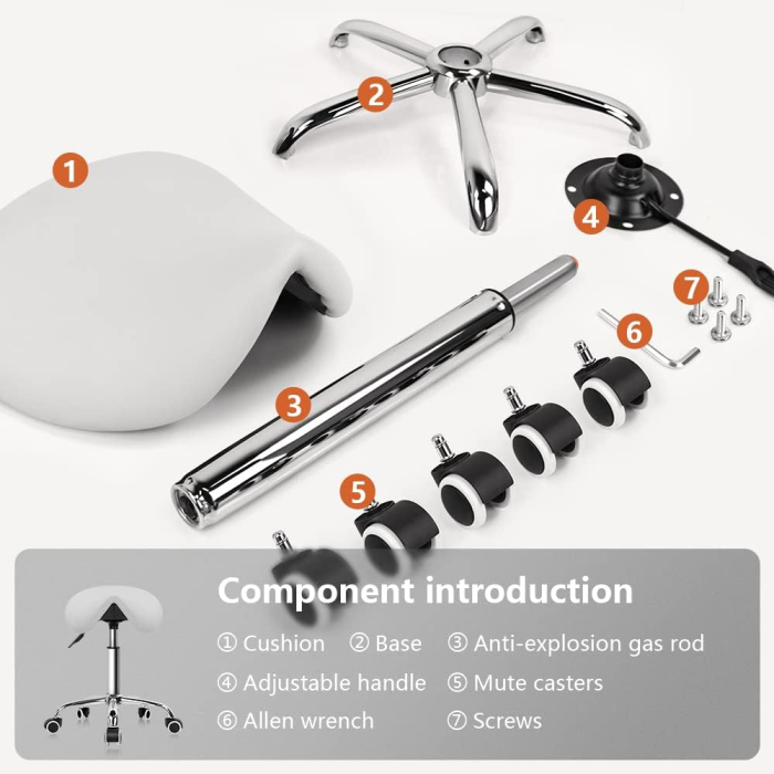 Scaun hidraulic tip sa, PU, Inaltime reglabila, Rotire 360°, Alb [6]