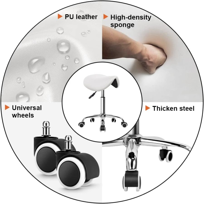 Scaun hidraulic tip sa, PU, Inaltime reglabila, Rotire 360°, Alb [4]