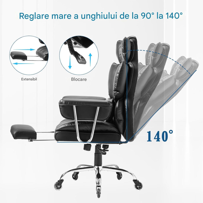Scaun premium executiv pentru birou, rotativ, suport lombar, tetiera, perna picioare, inaltime ajustabila [9]