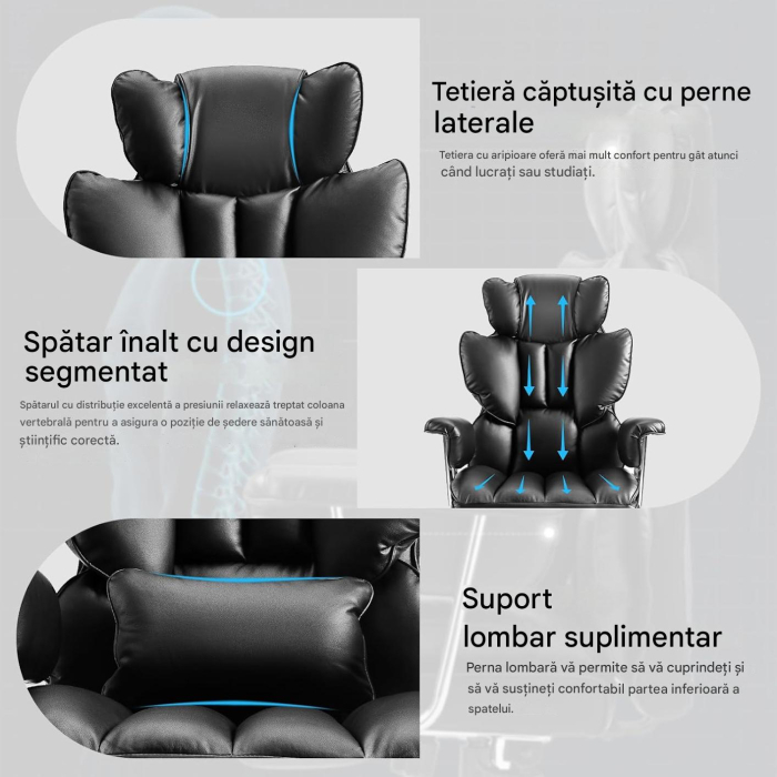 Scaun premium executiv pentru birou, rotativ, suport lombar, tetiera, perna picioare, inaltime ajustabila [8]