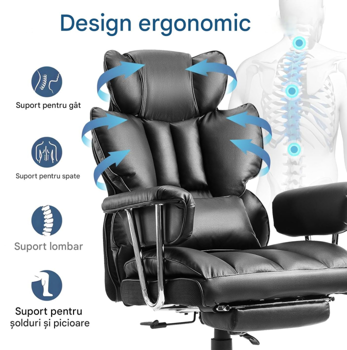 Scaun premium executiv pentru birou, rotativ, suport lombar, tetiera, perna picioare, inaltime ajustabila [3]