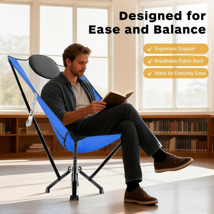 Scaun de camping inalt, pliabil, cu spatar, 3.3kg, albastru 90x75x110cm, sustine 272kg [5]