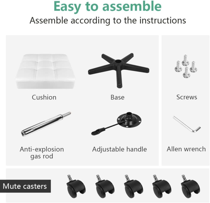 Scaun Taburet Alb cu Rotile, Reglabil pe Înălțime 45-61 cm, Rotativ 360°, Pernă 32,5x32,5 cm, 135 kg [7]