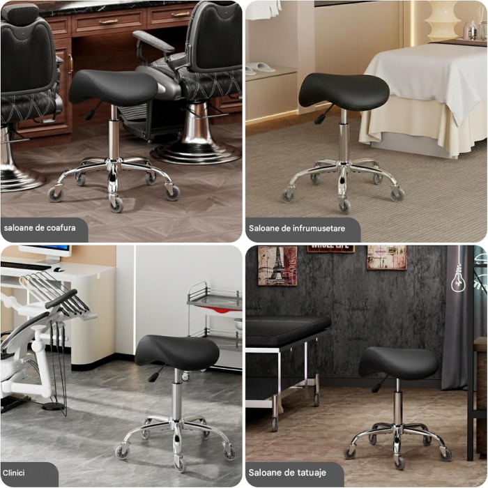 Scaun Ergonomic Tip Șa, cu Roți, Reglabil 55–68 cm, Rotativ 360°, Negru [3]