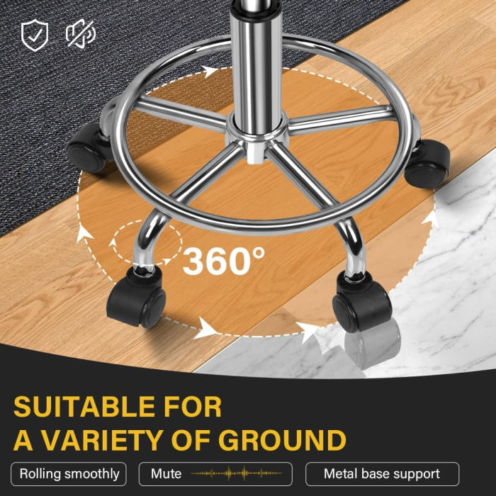 Scaun Rotativ WKWKER cu Roți, Reglabil 49-64,5 cm, Piele Ecologică, Gri [5]