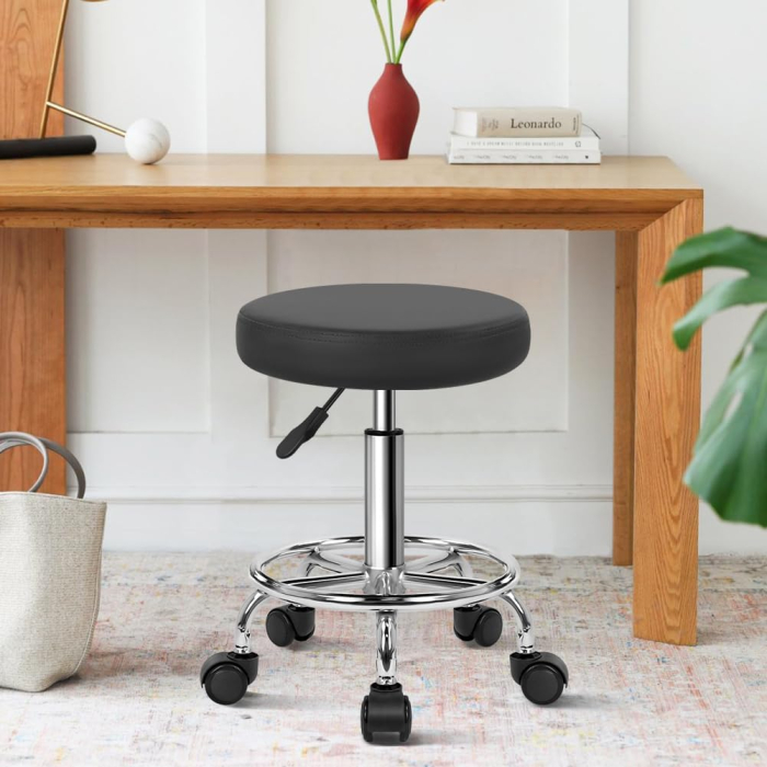 Scaun Rotativ WKWKER cu Roți, Reglabil 49-64,5 cm, Piele Ecologică, Gri [2]