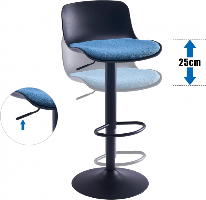Scaune de bar rotative, reglabile în înălțime 79-103 cm, sezut captusit, Negru/Albastru set de 2 bucati [8]