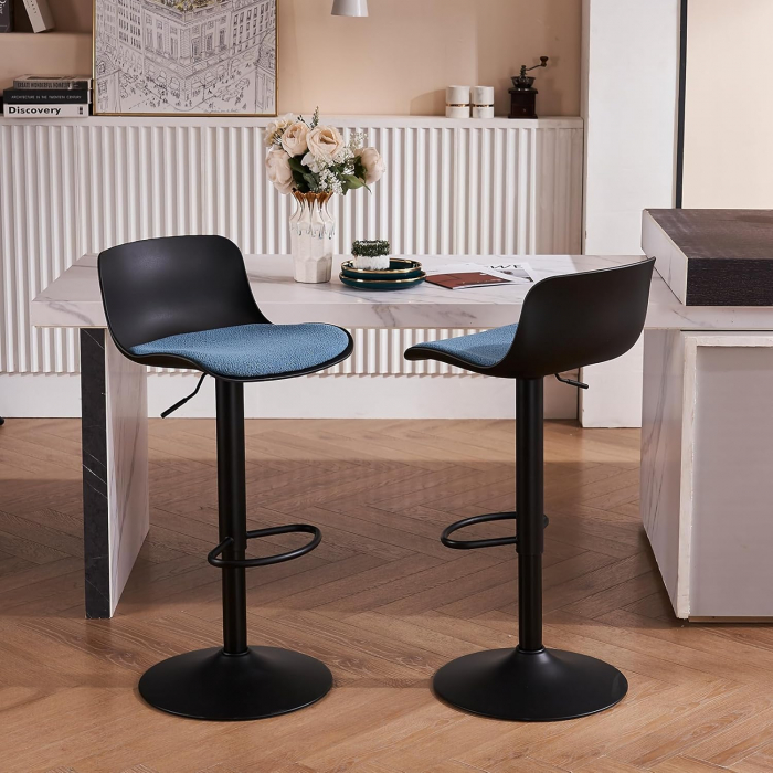 Scaune de bar rotative, reglabile în înălțime 79-103 cm, sezut captusit, Negru/Albastru set de 2 bucati [7]