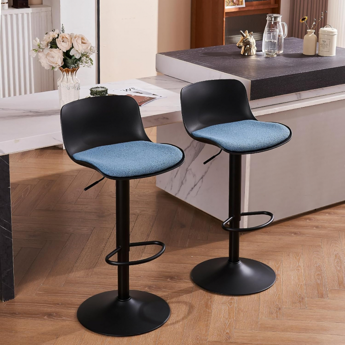 Scaune de bar rotative, reglabile în înălțime 79-103 cm, sezut captusit, Negru/Albastru set de 2 bucati [3]